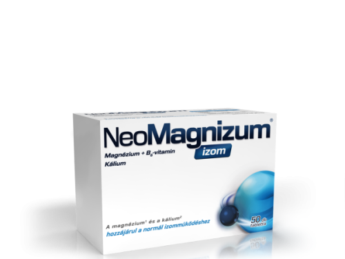 NeoMagnizum izom magnéziumot, káliumot és B6-vitamint tartalmazó étrend-kiegészítő tabletta, 50 db